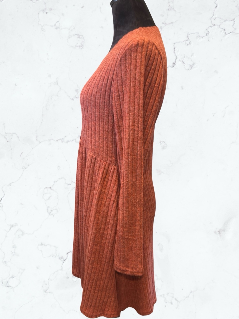 OFEEFAN Ribbed Knit Long Sleeve Tunic Dress Boho Casual Pockets Empire Waist M - Picture 10 of 13